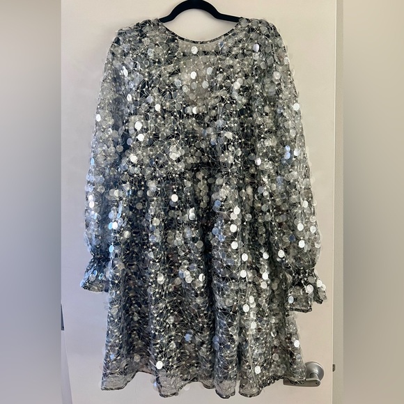 ASOS EDITION mini smock dress in embroidered sequin in black - Picture 3 of 6